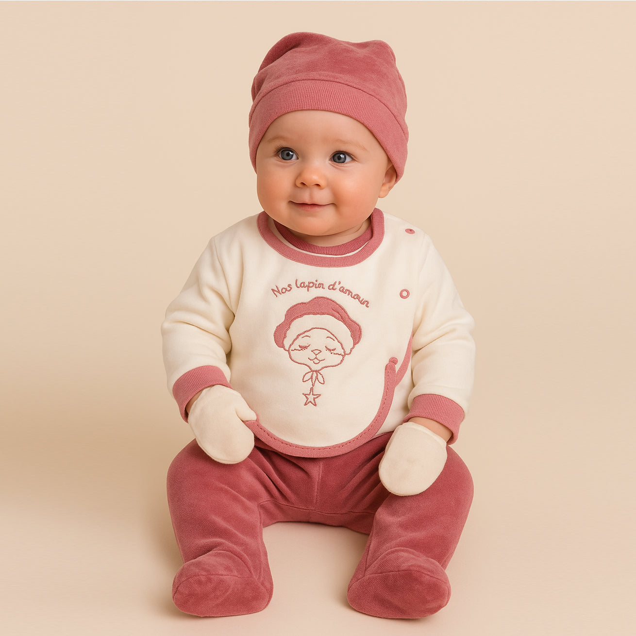 Aziz Bebe Hospital Exit Set - 5 Pieces - Pink & White Aziz Bebe