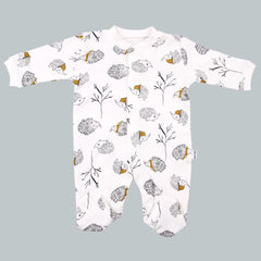 Albimini Overall Hedgehog Patterned Front Open Booties White Albimini