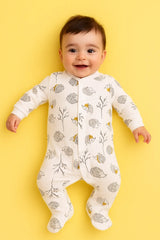 Albimini Overall Hedgehog Patterned Front Open Booties White Albimini