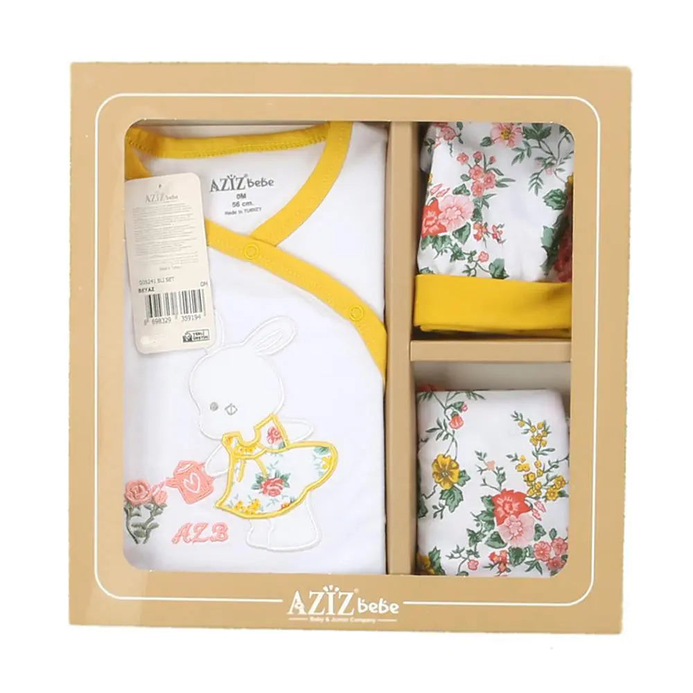 Aziz Bebe Hospital Exit Set - 5 Pieces - White and Flowers 0 month Aziz Bebe