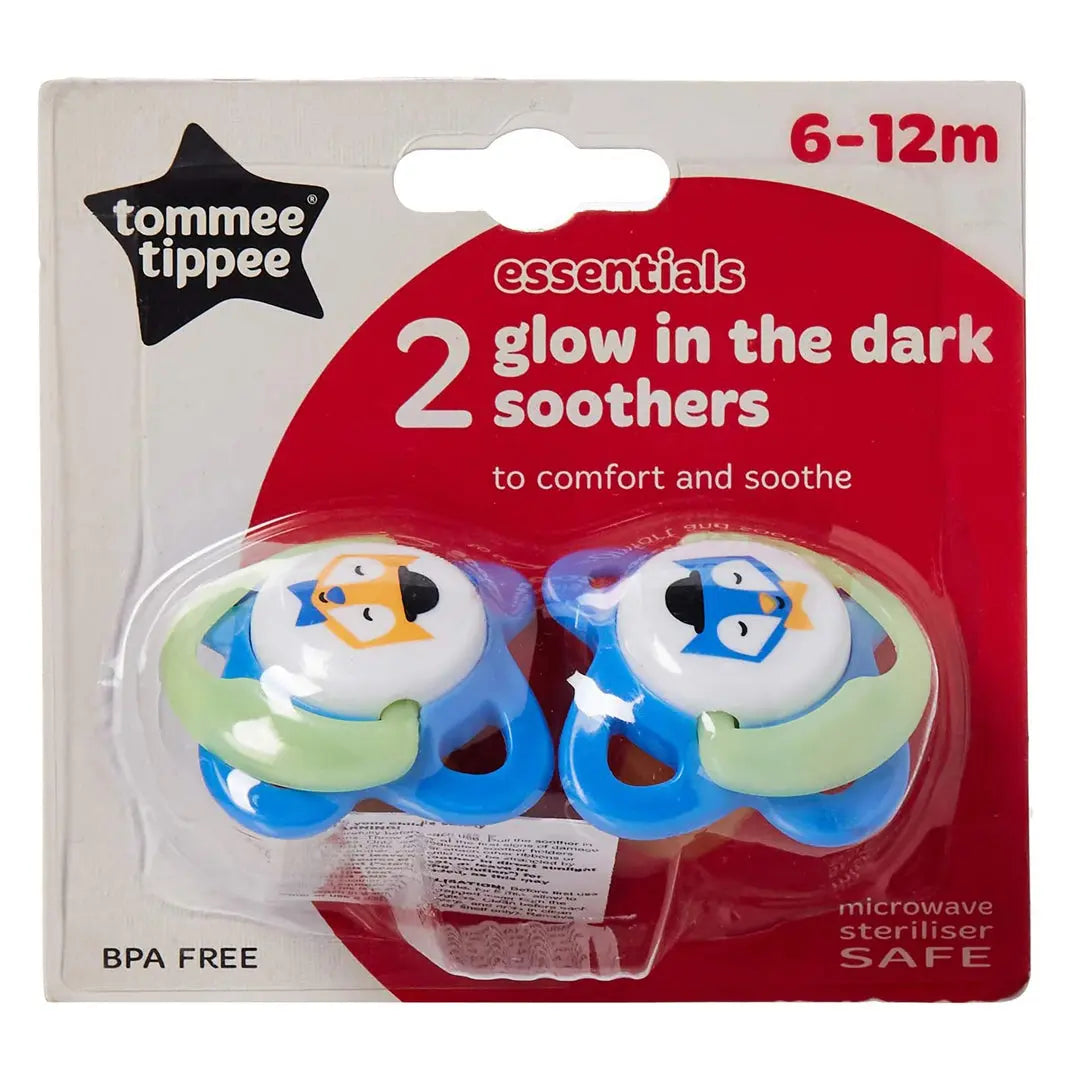 Tommee Tippee Essentials Glow in the Dark Soother,( 6-12 months) , Pack of 2 Tommee Tippee