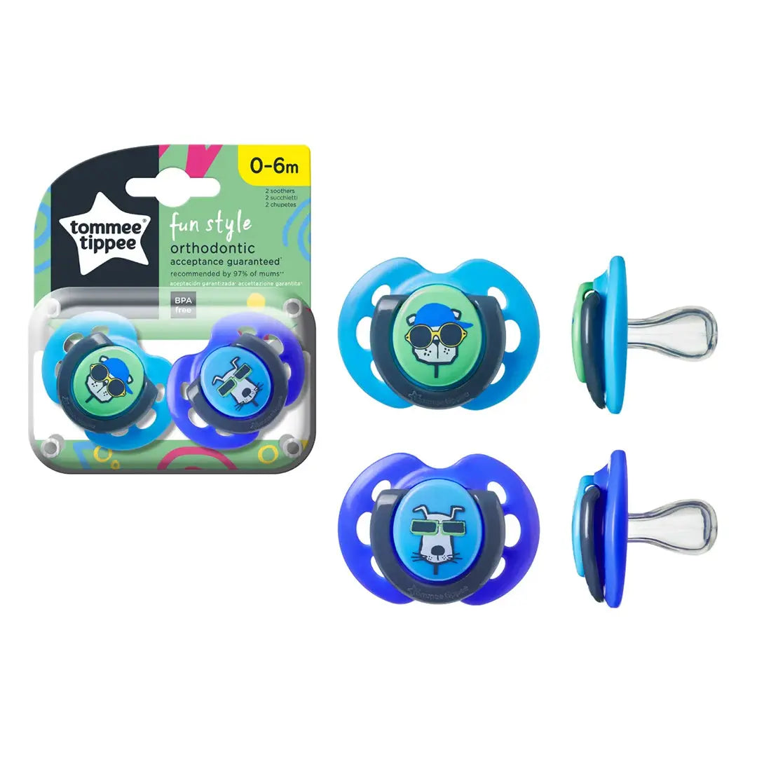 Tommee Tippee Fun Style Soothers - Pack of 2 - Blue and Green (0-6 Months) Tommee Tippee