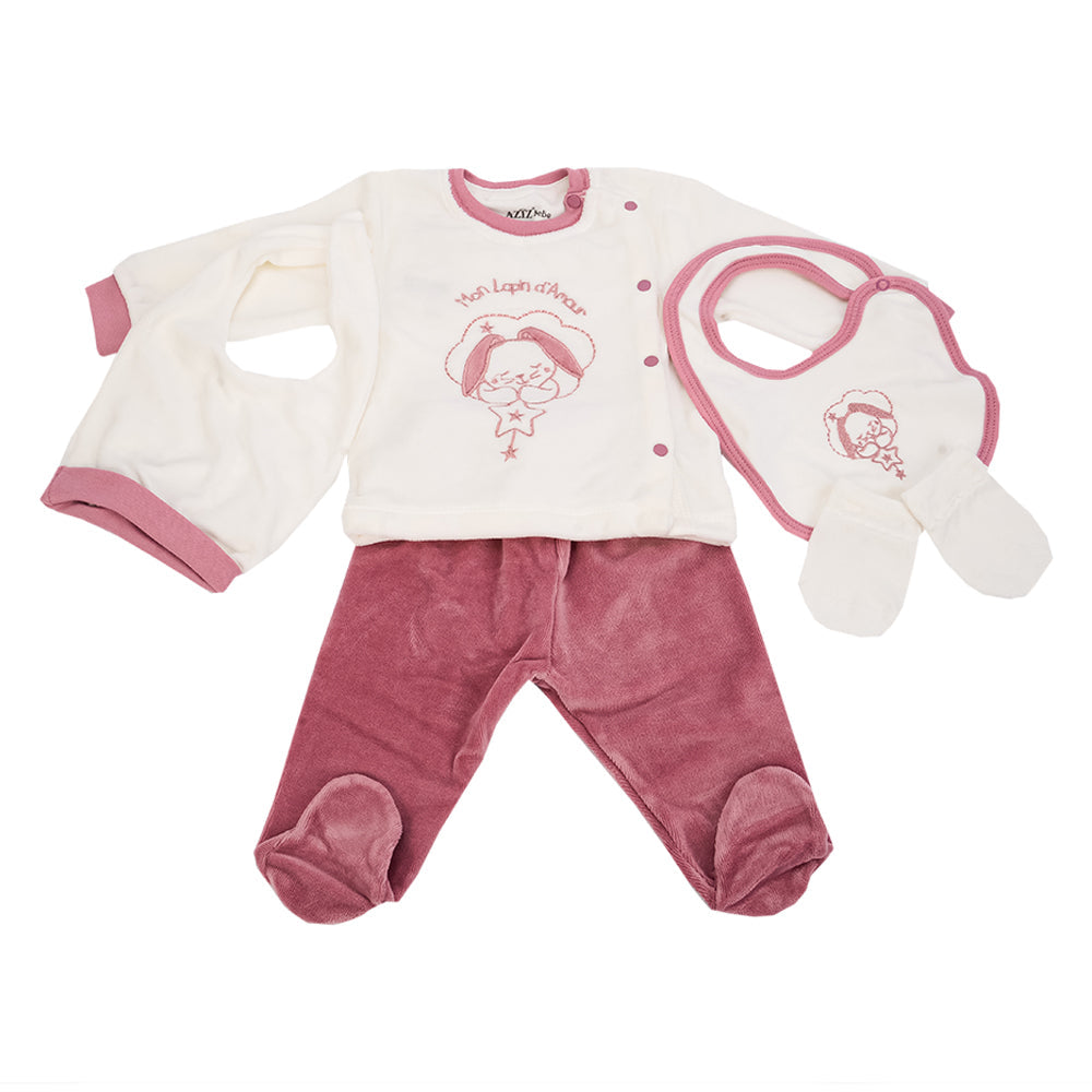 Aziz Bebe Hospital Exit Set - 5 Pieces - Pink & White Aziz Bebe