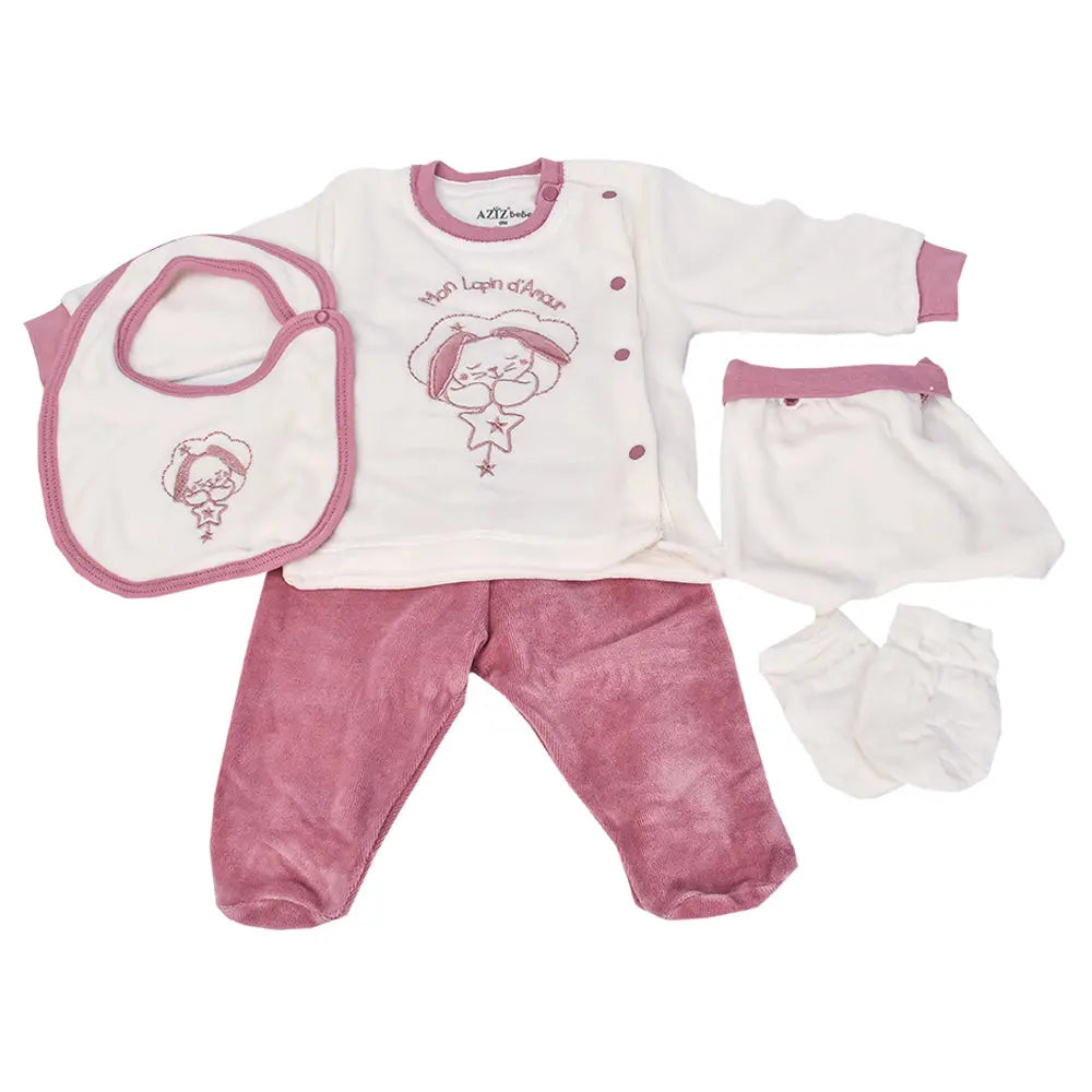 Aziz Bebe Hospital Exit Set - 5 Pieces - Pink & White Aziz Bebe