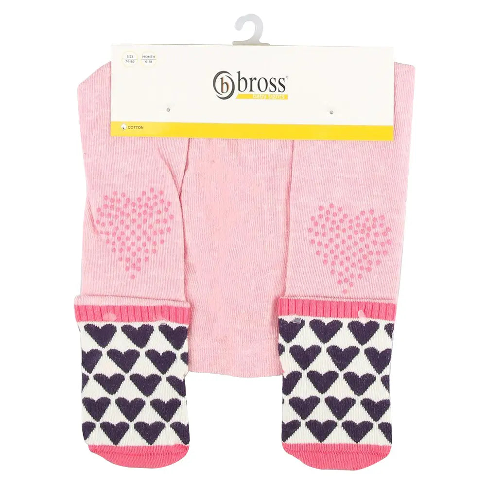 Bross Baby Grip Non-Slip Tights Pink Hearts, 1 Pair Bross Socks