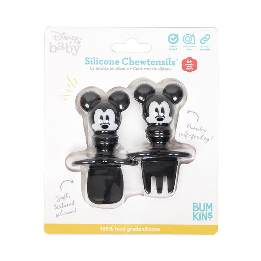 Bumkins Silicone Chewtensils Baby Fork and Spoon Set - Mickey Mouse