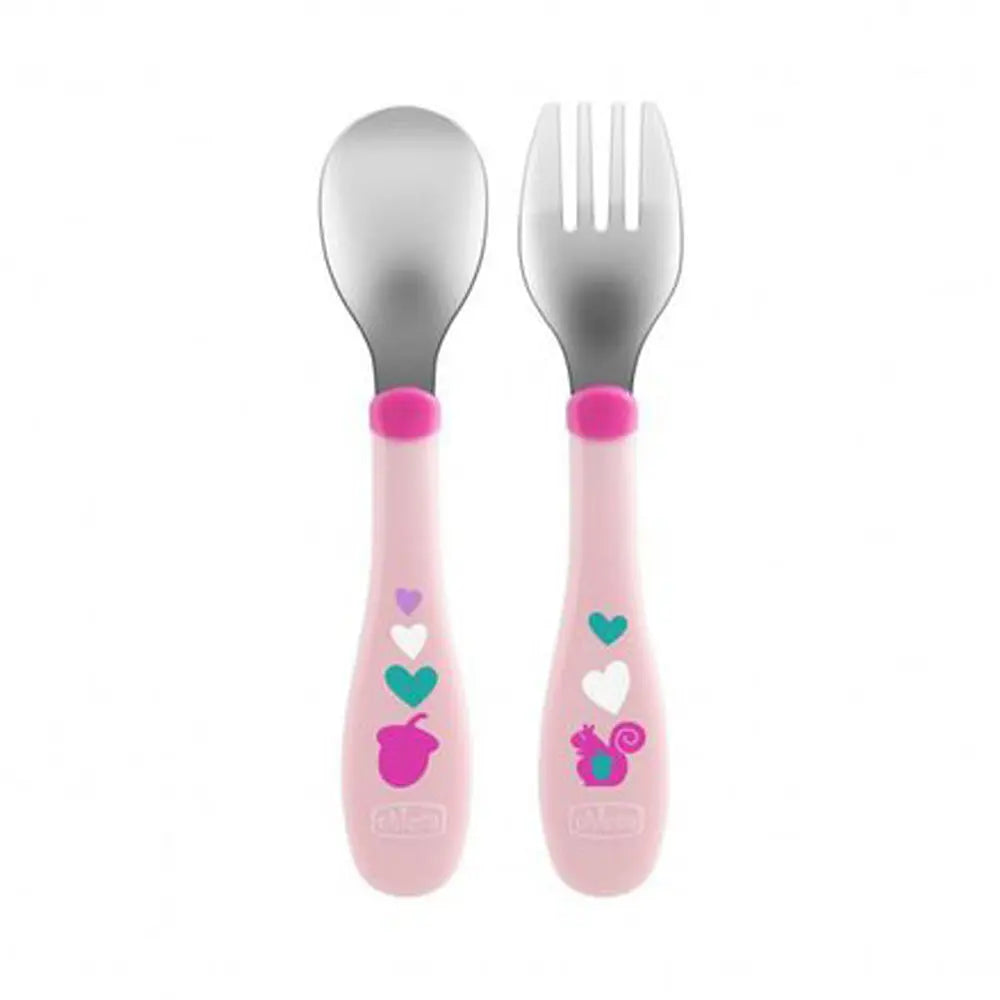 Chicco Metal Cutlery، 18 months+ - Pink Chicco