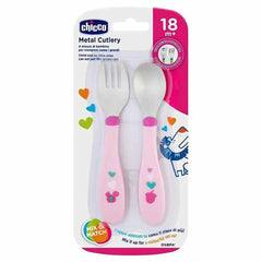 Chicco Metal Cutlery، 18 months+ - Pink Chicco