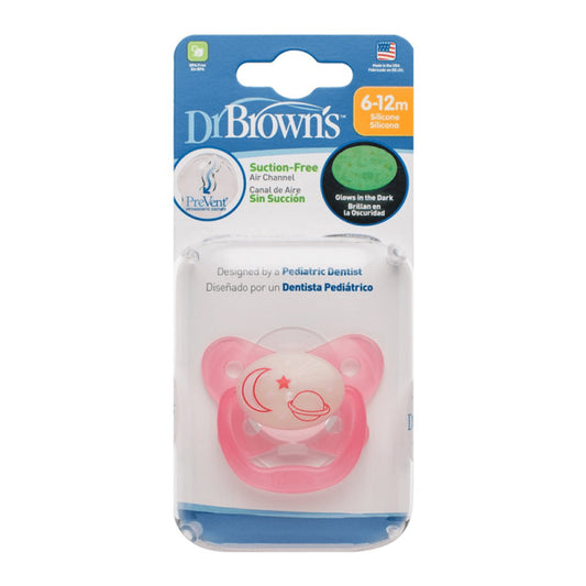 Dr Browns PreVent Glow in the Dark Butterfly Shield Pacifier - (Stage 2 ) - Pink (6-12 Months)
