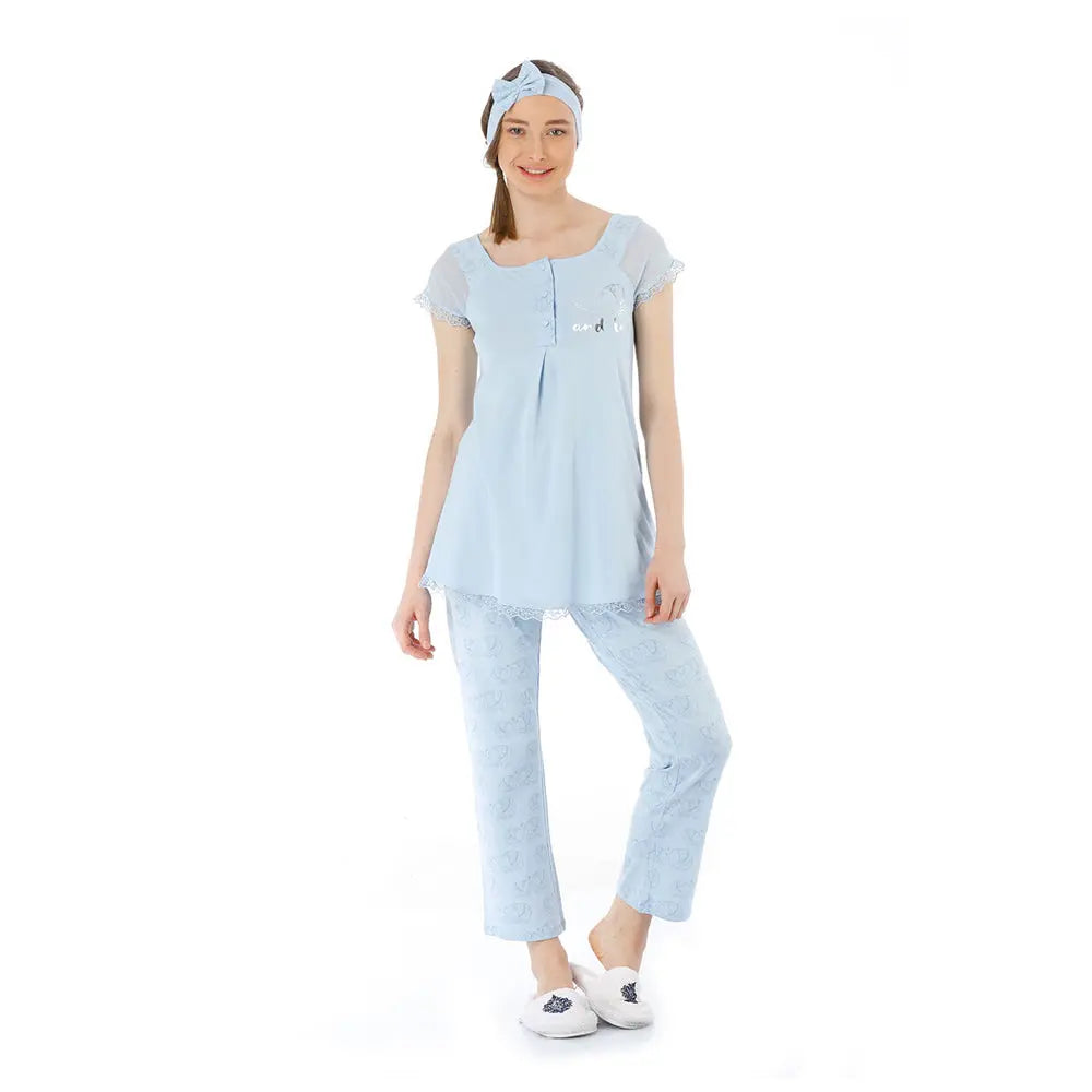 Feyza 3763 Love Maternity Pyjamas Set - Blue Feyza