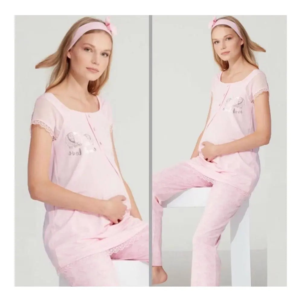 Feyza 3763 Love Maternity Pyjamas Set - Pink Feyza