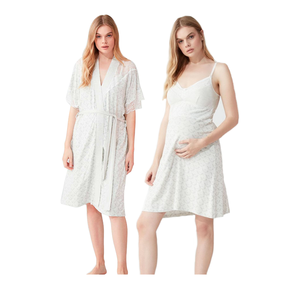 Feyza 3780 Maternity Nightgown Set, Grey Pattern Feyza