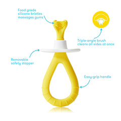 Frida Baby Training Toothbrush for Babies with Soft Silicone Bristles - 6 Months+ - Yellow