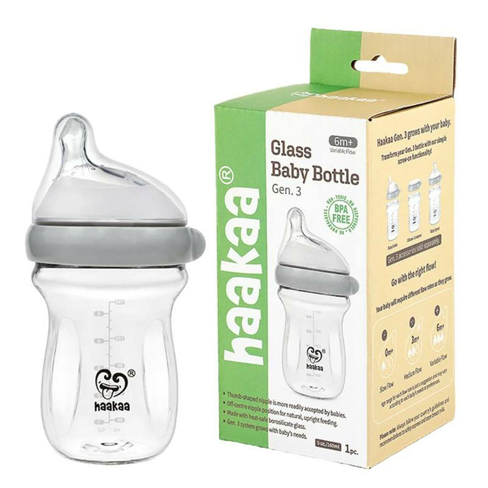 Haakaa Generation 3 Glass Baby Bottle:( 160ml )- Grey Haakaa