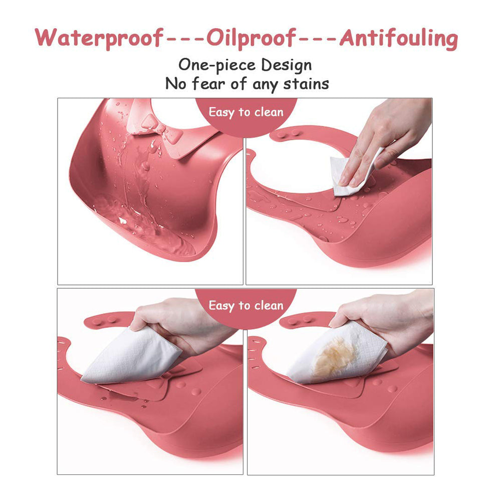 Haakaa Silicone Kids Dinnerware Set - Ruby Bib and Blush Plate Haakaa