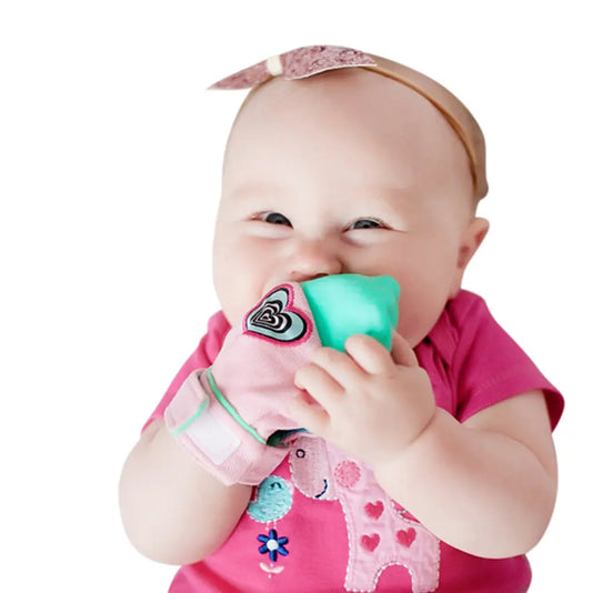 Darlyng & Co Yummy Mitt Teething Mitten, Pink and Turquoise Darlyng & Co
