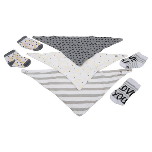 Love you Socks and Bandana Bib Set, Grey (0-6 M)