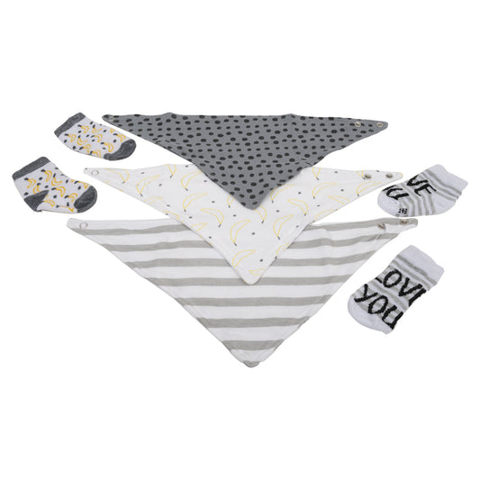 Love you Socks and Bandana Bib Set, Grey (0-6 M) Baby Lounge