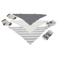 Love you Socks and Bandana Bib Set, Grey (0-6 M)