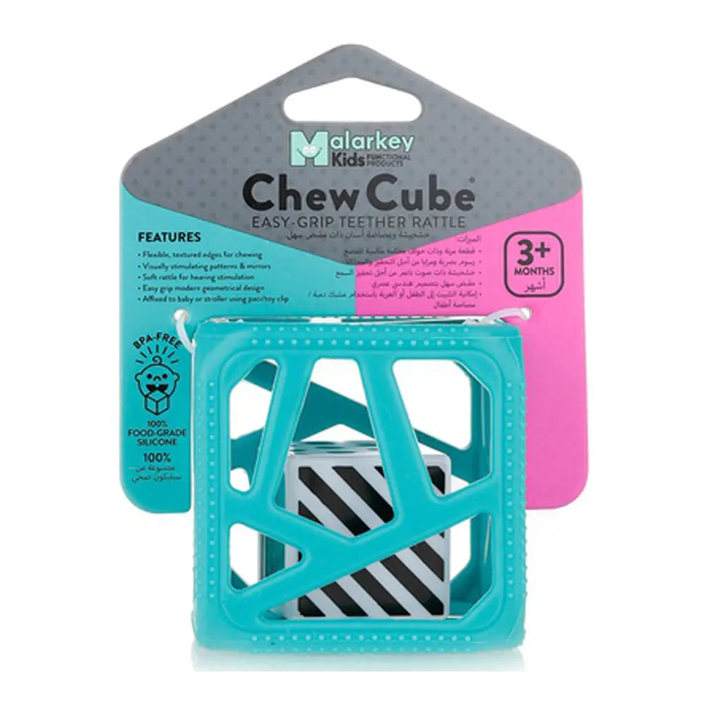 Malarkey Kids Chew Cube Easy Grip Teether Rattle - Turquoise Malarkey Kids