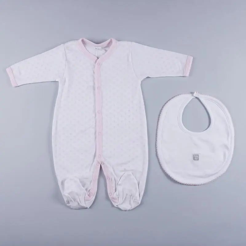 Petit Oh! Pima Cotton 2-Piece Pink Dotted Pyjama and a plain bib Set Petit Oh!