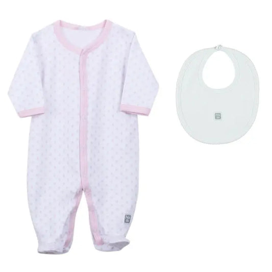 Petit Oh! Pima Cotton 2-Piece Pink Dotted Pyjama and a plain bib Set Petit Oh!