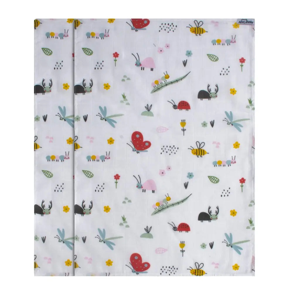Sevi Bebe Printed Muslin Multi-Purpose Cover (2 Pcs) - Cute Bugs Sevi Bebe