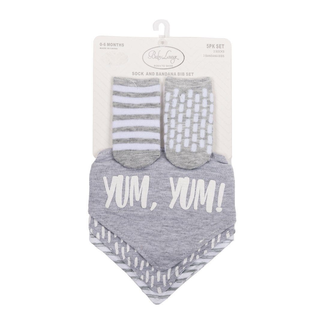 Baby lounge Socks and Bandana Bib Set, Grey - 0 to 6 months Baby Lounge