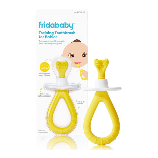 Frida Baby Training Toothbrush for Babies with Soft Silicone Bristles - 6 Months+ - Yellow