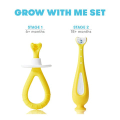 Frida Baby Grow-with-Me Training Toothbrush Set | Infant to Toddler Toothbrush - 6 Months+ - Yellow FridaBaby