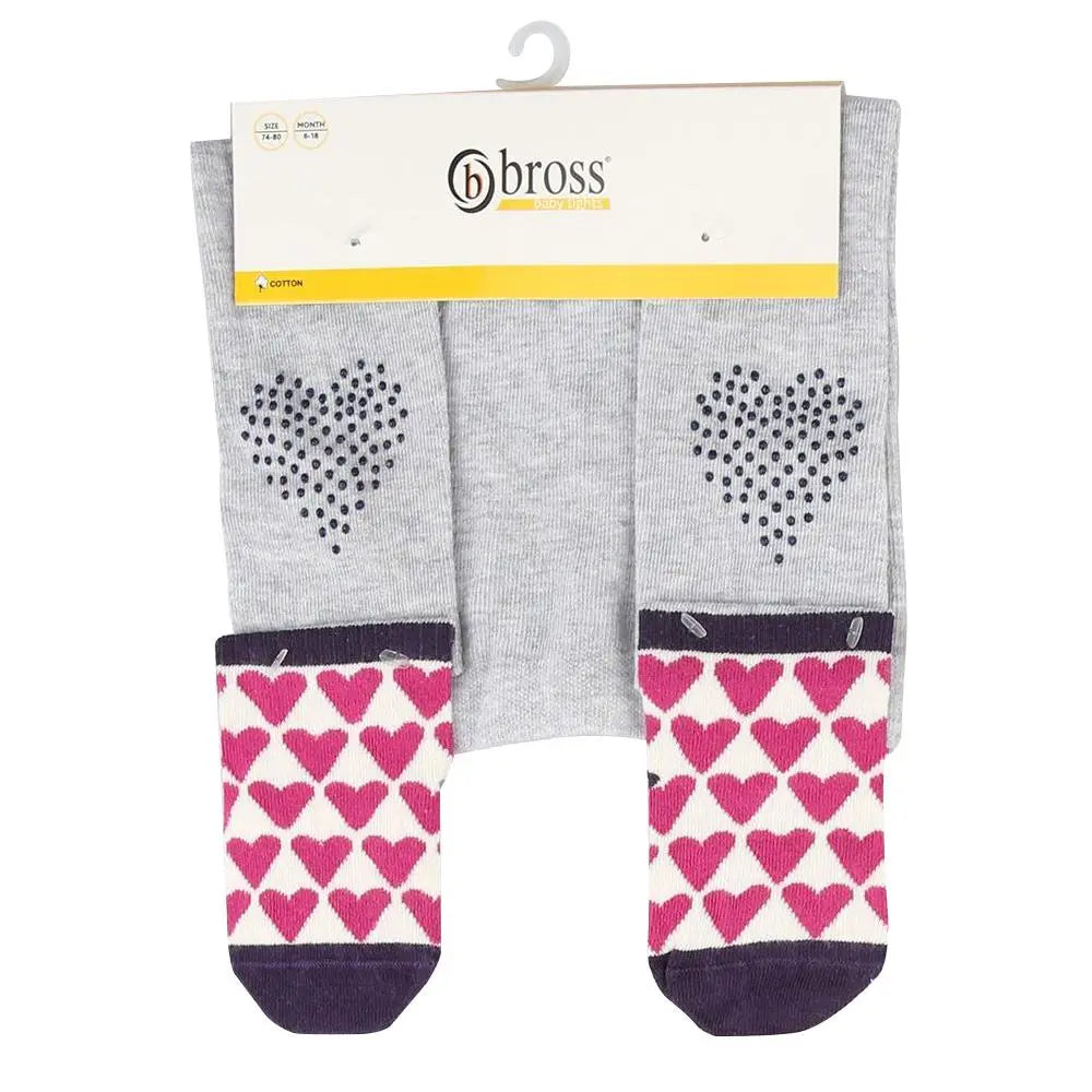 Bross Baby Grip Non-Slip Grey Tights Hearts, 1 Pair Bross Socks
