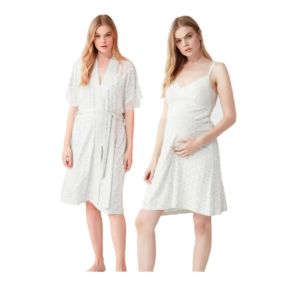 Feyza 3780 Maternity Nightgown Set, Grey Pattern Feyza