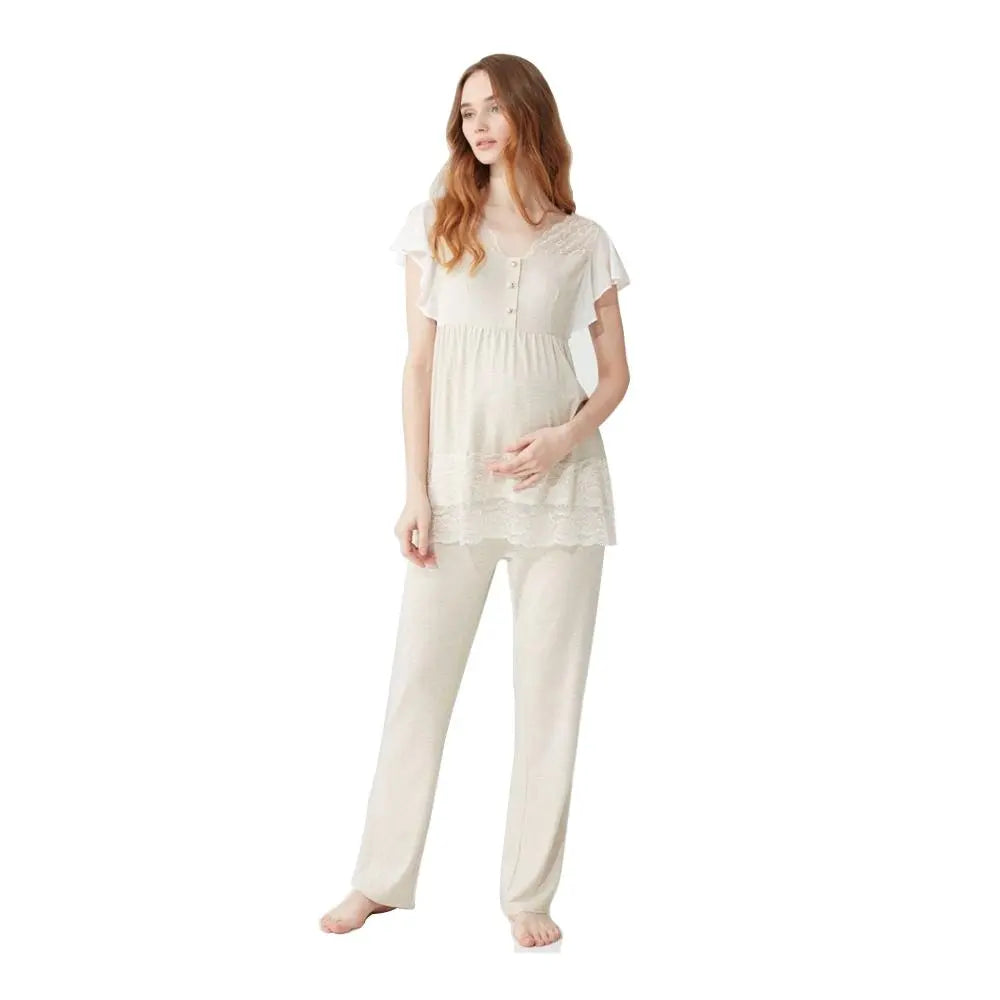Feyza 3809 Maternity Pyjamas Set, Beige Feyza