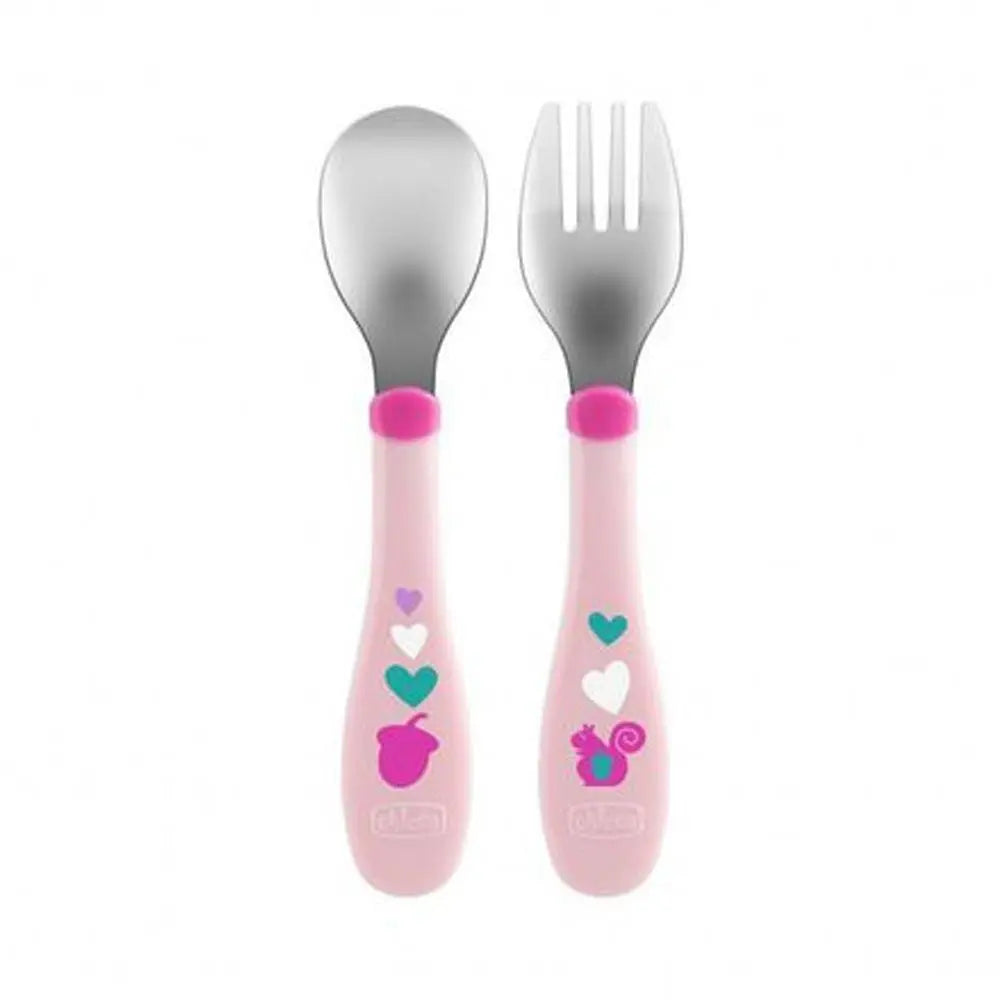 Chicco Metal Cutlery، 18 months+ - Pink Chicco