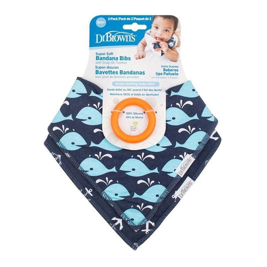 Dr Browns Bandana Bib with Teether Anchors & Whales - Blue - Pack of 2
