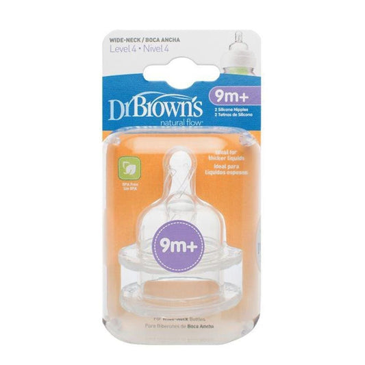 Dr Browns Wide Neck "Options" Nipple Level 4 Silicone, Pack of 2 (Age:9Months+)