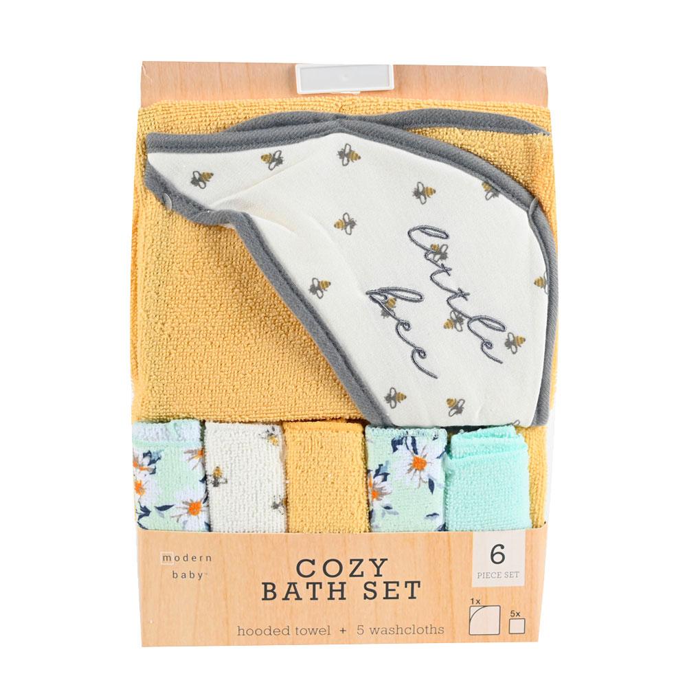 Hooded Towel with 5 Washcloths - Little Baby Modern Baby