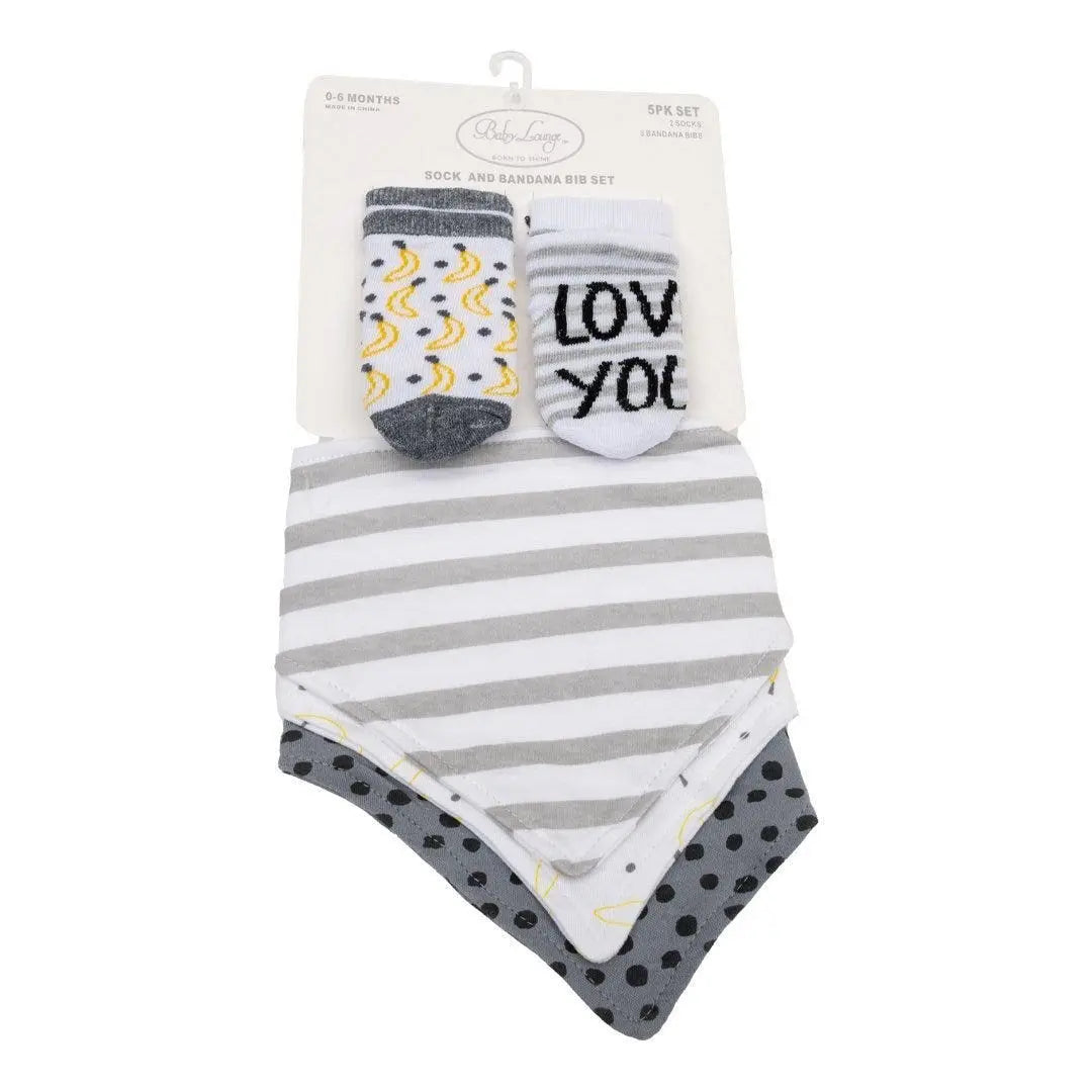 Love you Socks and Bandana Bib Set, Grey (0-6 M) Baby Lounge