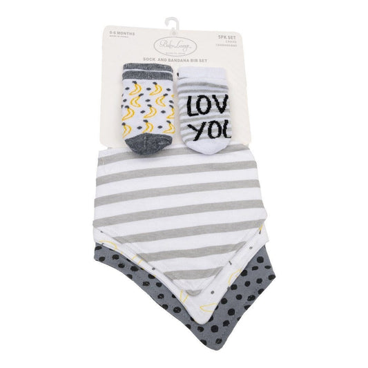 Love you Socks and Bandana Bib Set, Grey (0-6 M)
