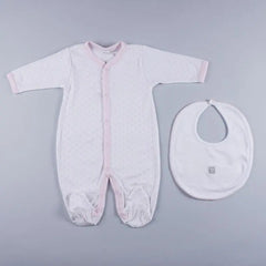 Petit Oh! Pima Cotton 2-Piece Pink Dotted Pyjama and a plain bib Set Petit Oh!
