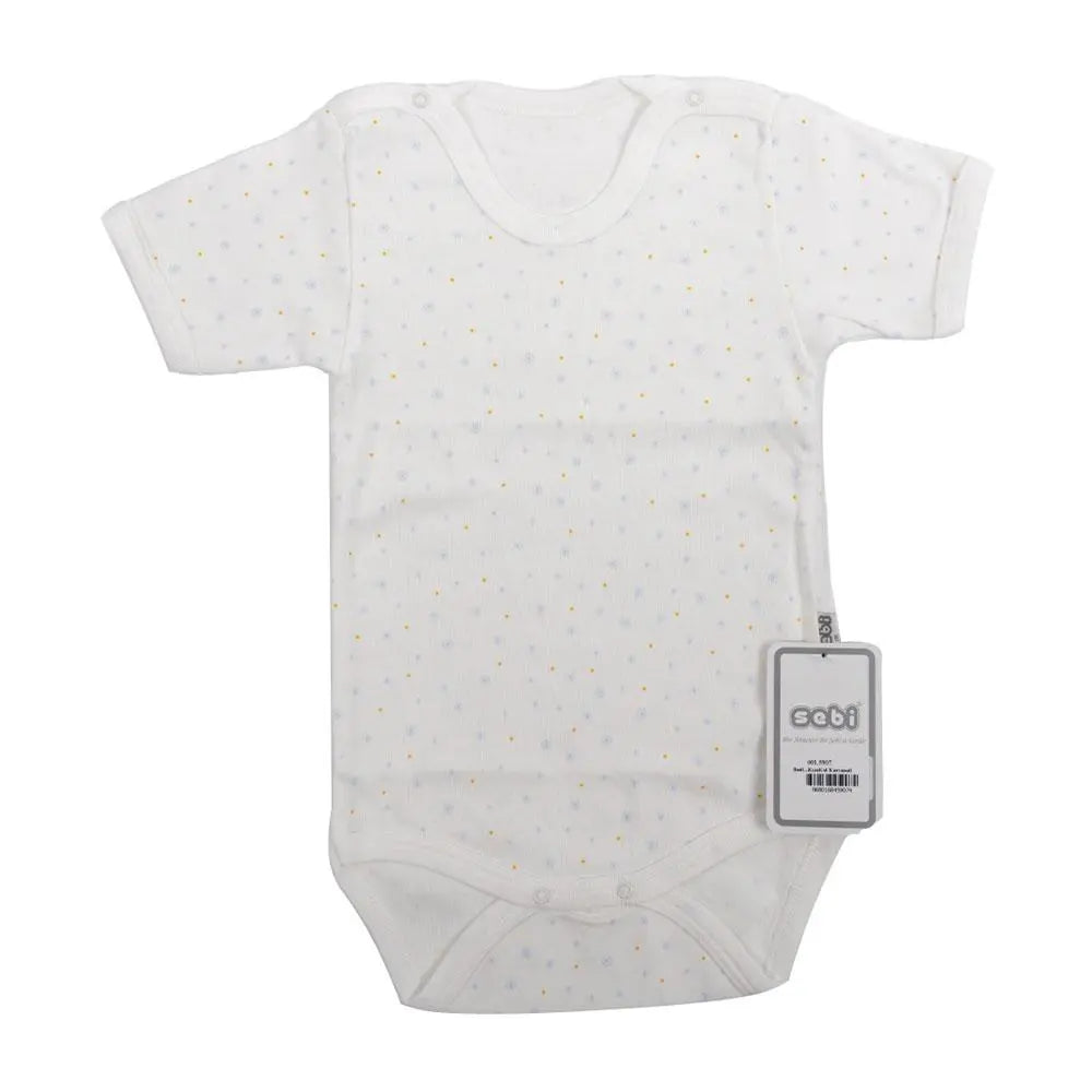 Sebi-Cotton Short Sleeve BodySuit White with Blue Snowflake SEBI