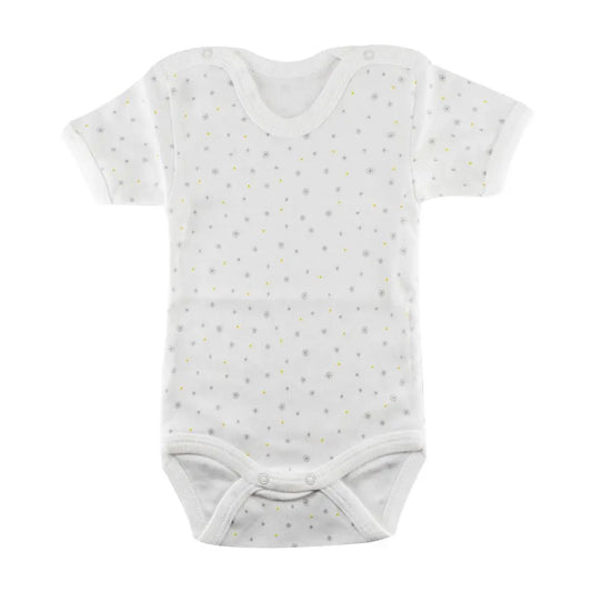 Sebi-Cotton Short Sleeve BodySuit White with Grey Snowflake SEBI