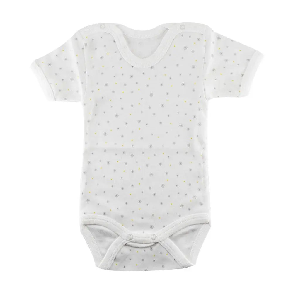 Sebi-Cotton Short Sleeve BodySuit White with Grey Snowflake SEBI