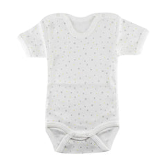 Sebi-Cotton Short Sleeve BodySuit White with Grey Snowflake SEBI