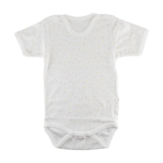 Sebi-Cotton Short Sleeve BodySuit White with Pink Snowflake