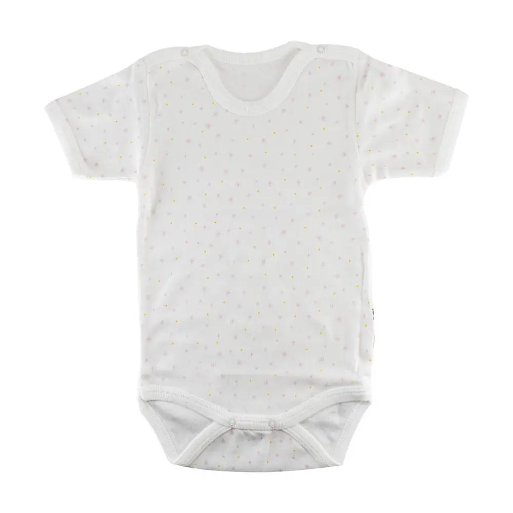 Sebi-Cotton Short Sleeve BodySuit White with Pink Snowflake SEBI