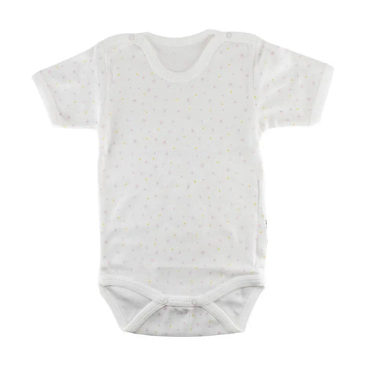 Sebi-Cotton Short Sleeve BodySuit White with Pink Snowflake SEBI