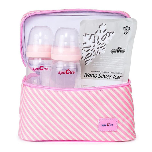Spectra Cooler Kit مع زجاجتين وعلبة ثلج - أبيض ووردي
