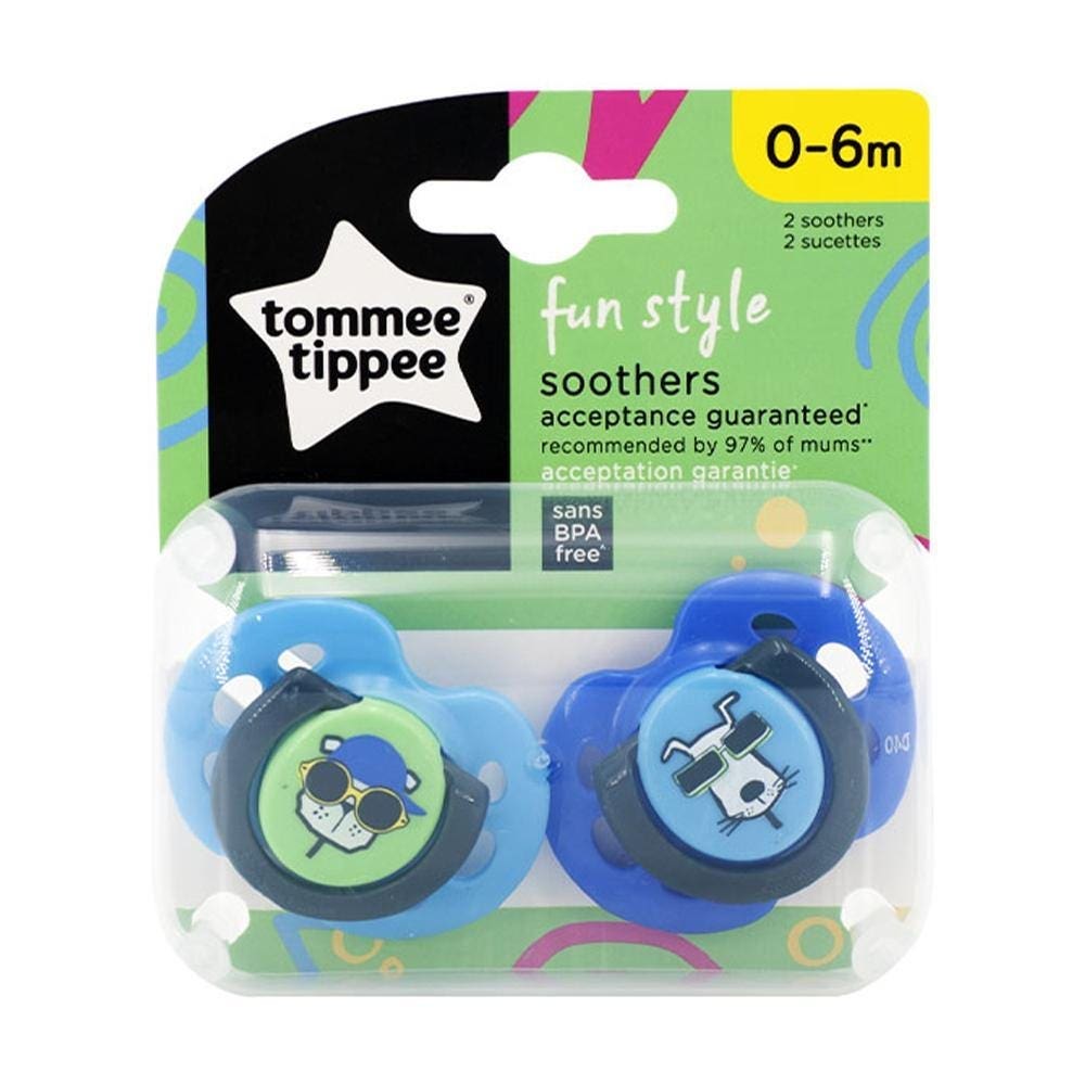 Tommee Tippee Fun Style Soothers - Pack of 2 - Blue and Green (0-6 Months) Tommee Tippee