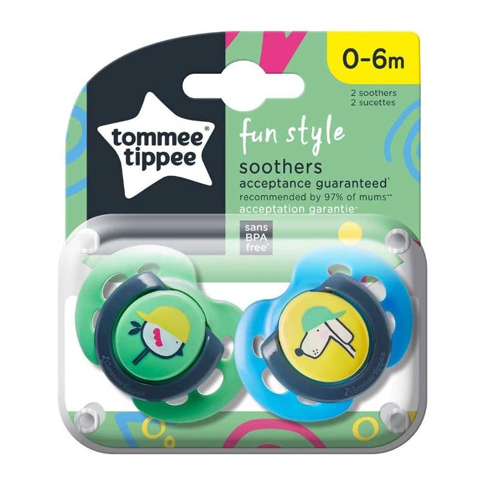 Tommee Tippee Fun Style Soothers - Pack of 2 - Green & Yellow (0-6 Months) Tommee Tippee